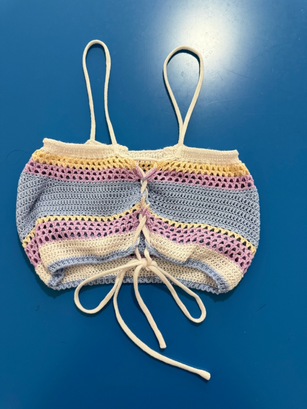 Crochet Pastel Striped Crop Top -Size XS. Like New